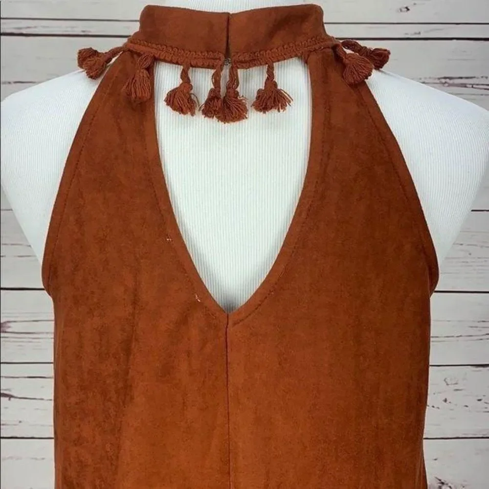 Entro Brown Suede Tassel Choker Collar Small Dress‎
